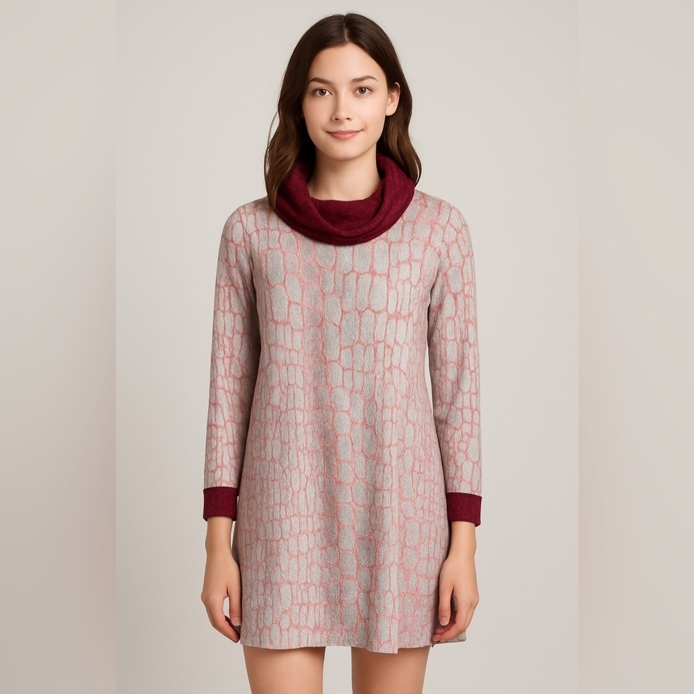 𝅺maeve Anthropologie Red Blue Mock/turtle neck Long Sleeve sweater Dress